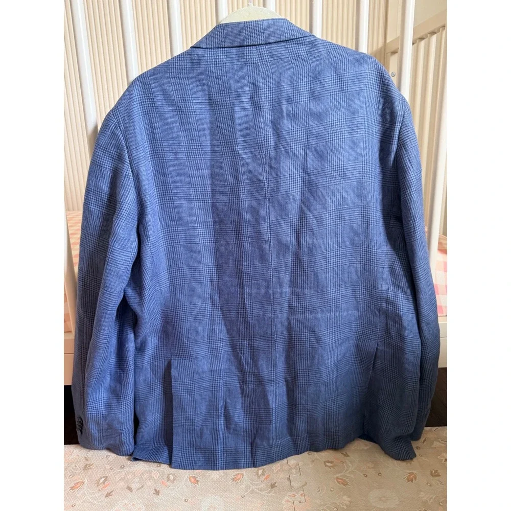 Lauren Ralph Lauren Mens 46R Blue Glen Plaid 100% Linen Sport Coat Blazer
